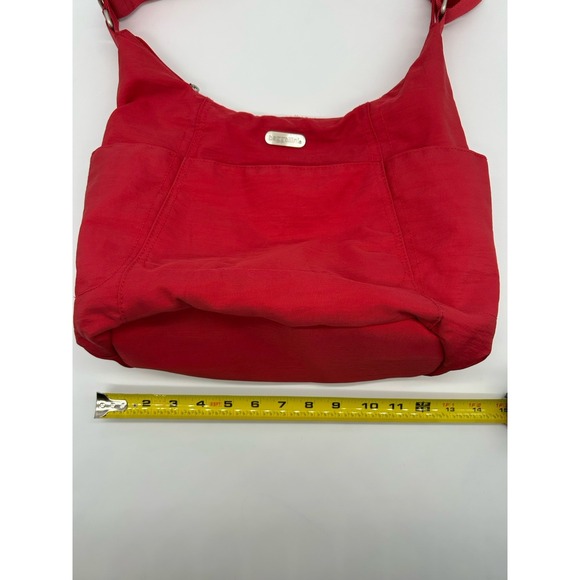 baggallini Red Nylon Zip Close Tote Pockets Bag Crossbody Luggage Handle Sleeve - Picture 8 of 9